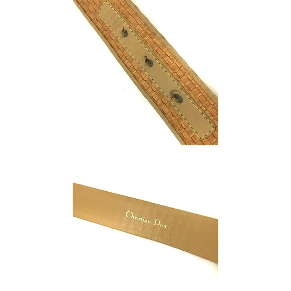 Dior Camel Intrecciato Leather Belt w Oval Two-Tone Buckle - Picture 4 of 9